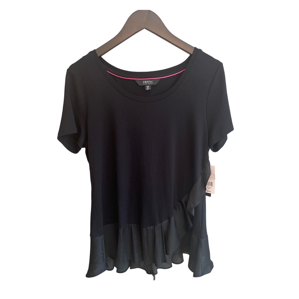 Black Ruffle Hem Top Women's Medium Isaac Mizrahi Chic Office Coquette NWT New